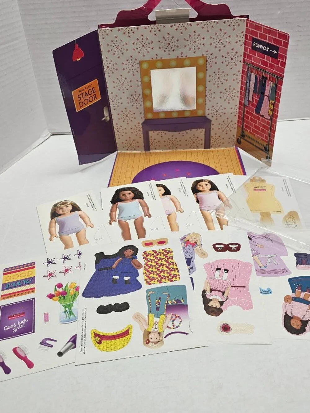 American Girl Fashion Show Stage Paper Dolls Play Set Outfits Fold Out Cardboard